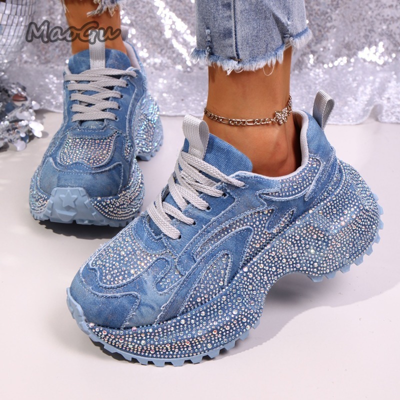 Platform Sneakers Chunky - Модные женские кроссовки со стразами, повседневная